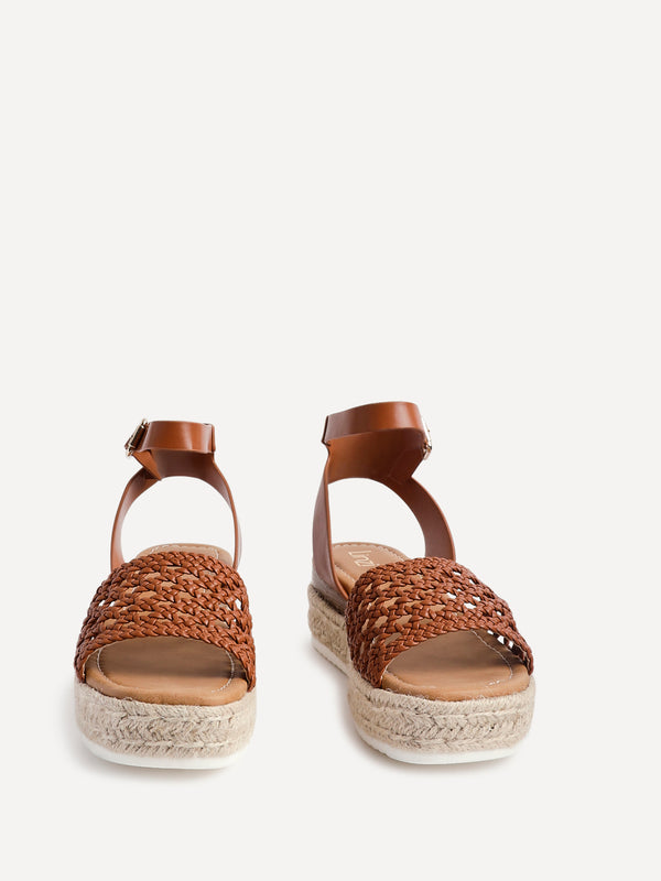 Linzi Tan Faux Leather Handwoven Espadrille Flatform Sandal