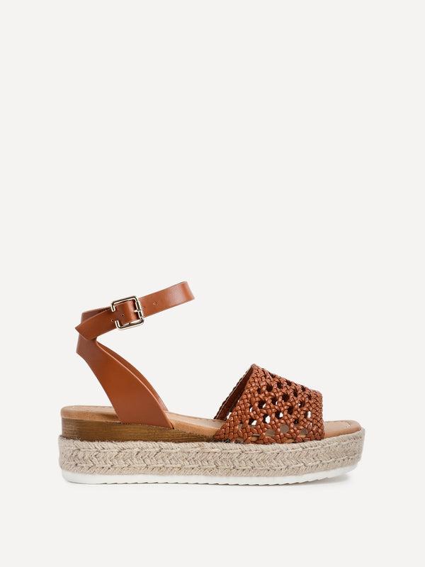 Linzi Tan Faux Leather Handwoven Espadrille Flatform Sandal