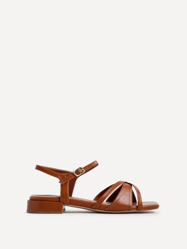 Linzi Tan Faux Leather Strappy Low Block Heeled Sandal