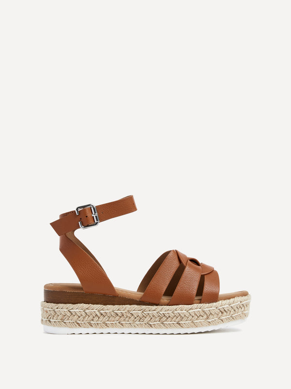 Linzi Tan Faux Leather Woven Espadrille Inspired Flatform Sandal