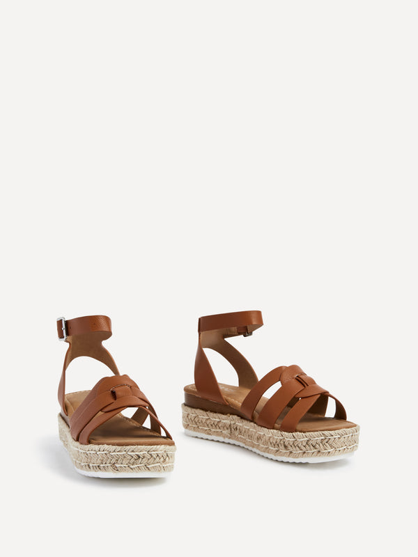 Linzi Tan Faux Leather Woven Espadrille Inspired Flatform Sandal