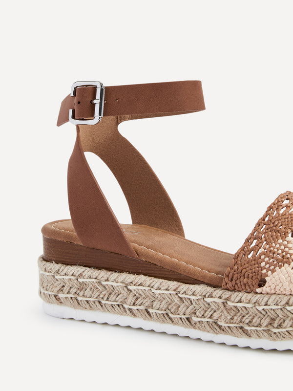 Linzi Tan Faux Nubuck Flatform Sandal With Woven Upper