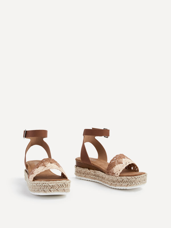 Linzi Tan Faux Nubuck Flatform Sandal With Woven Upper