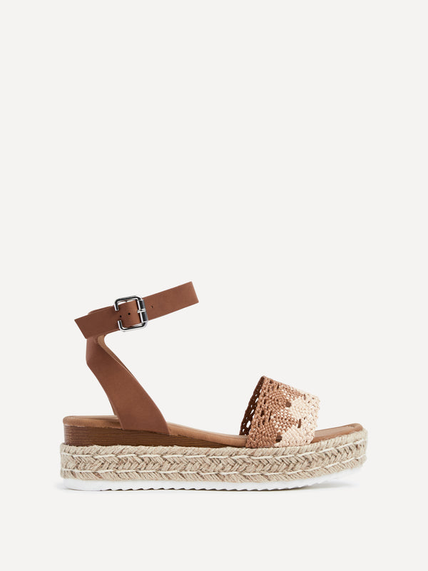 Linzi Tan Faux Nubuck Flatform Sandal With Woven Upper