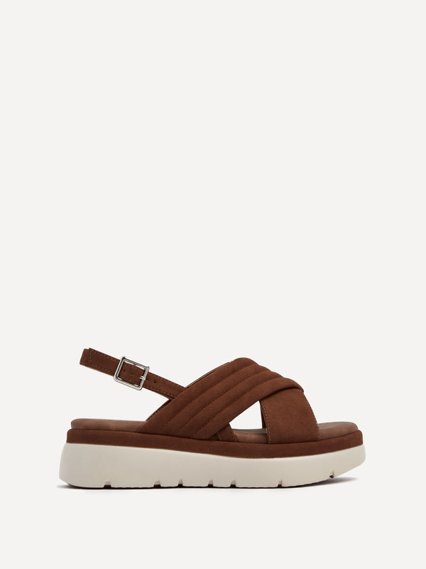 Linzi Tan Faux Nubuck Padded Crossover Flatform Sandals