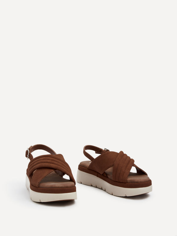 Linzi Tan Faux Nubuck Padded Crossover Flatform Sandals