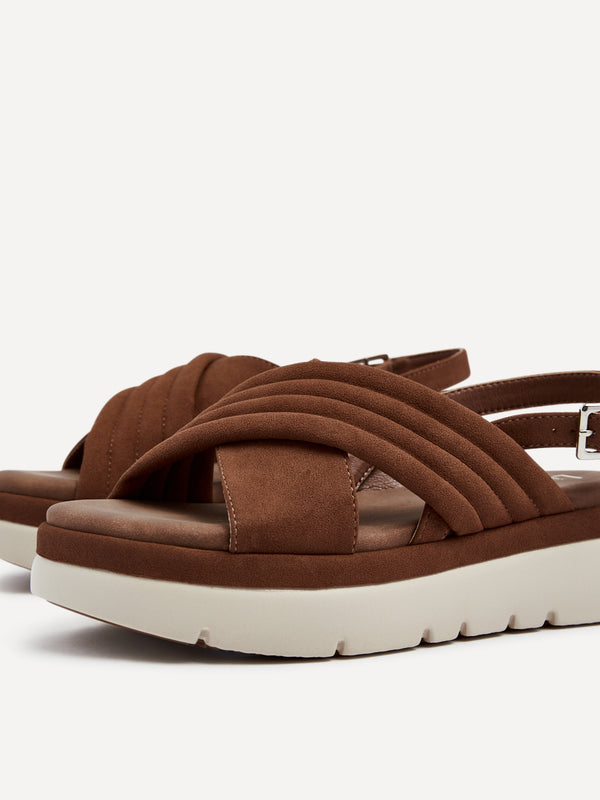 Linzi Tan Faux Nubuck Padded Crossover Flatform Sandals