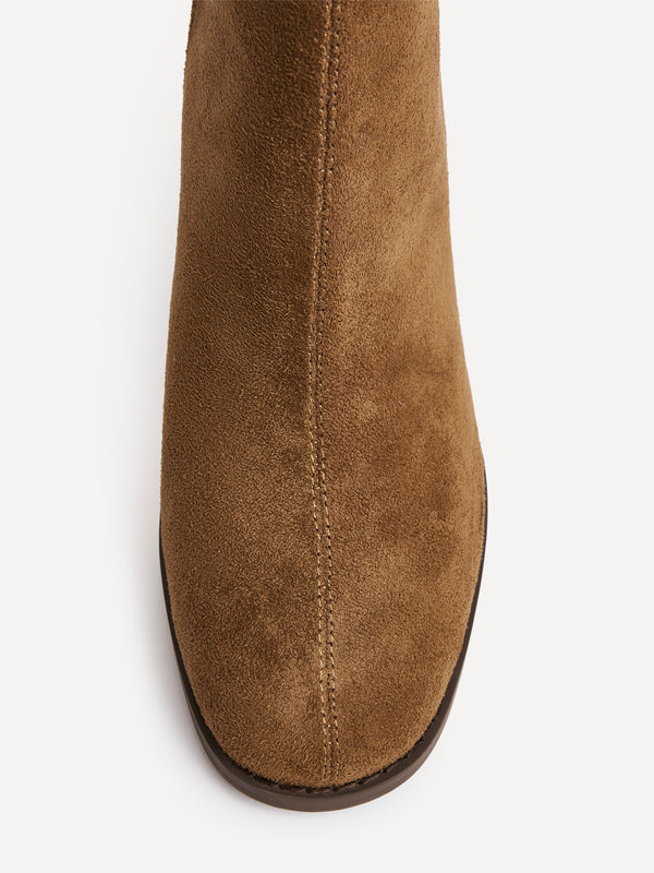 Linzi Tan Faux Suede Round Toe Block Heeled Ankle Boot