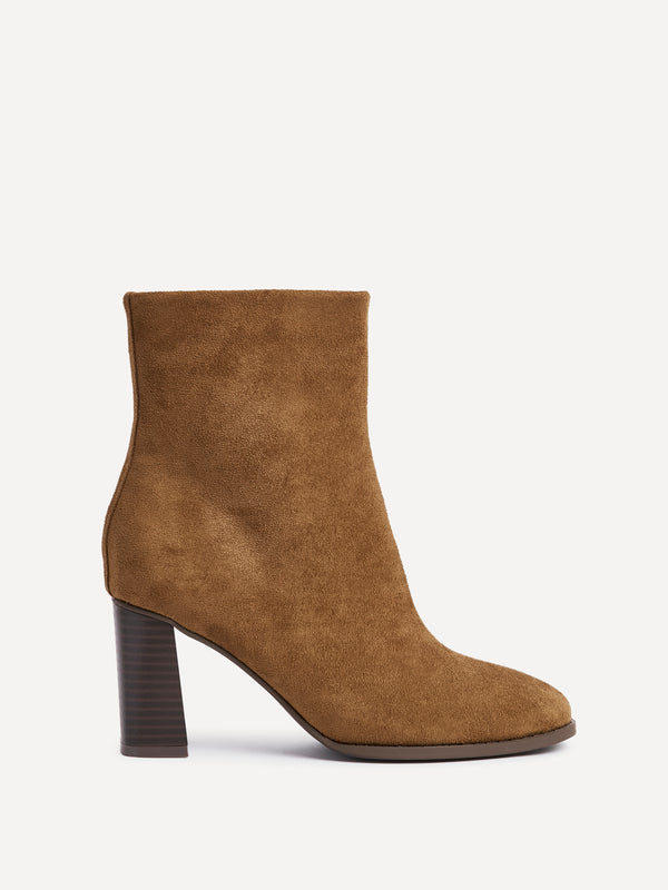 Linzi Tan Faux Suede Round Toe Block Heeled Ankle Boot
