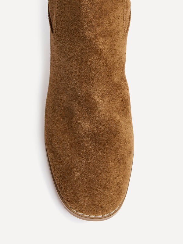 Linzi Tan Faux Suede Western Long Block Heeled Boot