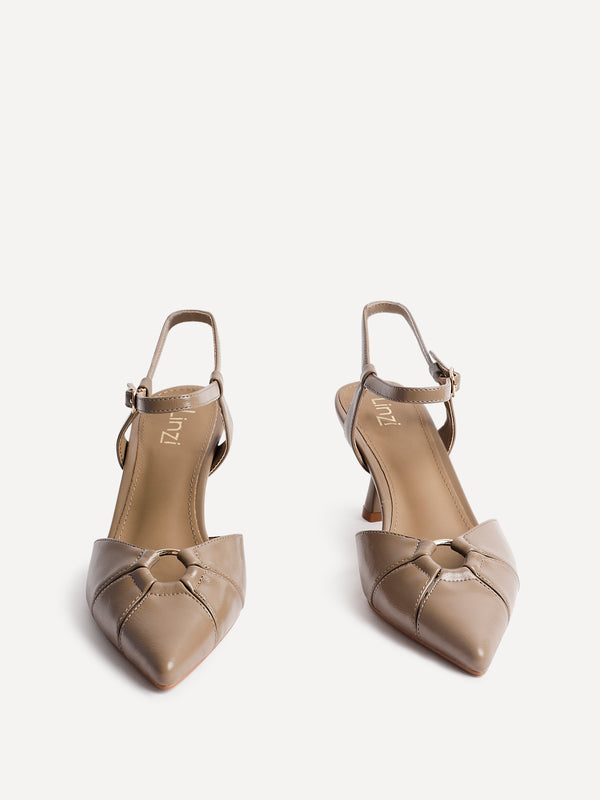 Linzi Taupe Faux Leather Stiletto Court Heel With Eyelet Detail