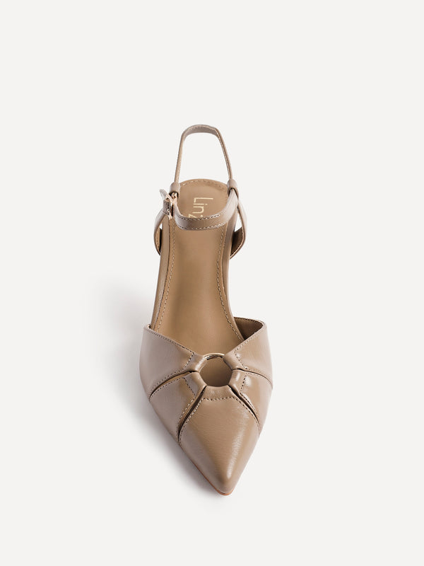Linzi Taupe Faux Leather Stiletto Court Heel With Eyelet Detail