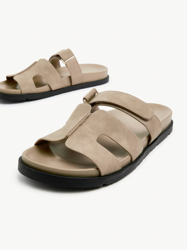 Linzi Taupe Faux Nubuck Footbed Linked Design Sandal