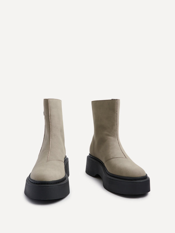 Linzi Taupe Nubuck Chunky Platform Boot With Zip Detail