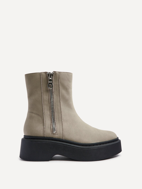 Linzi Taupe Nubuck Chunky Platform Boot With Zip Detail