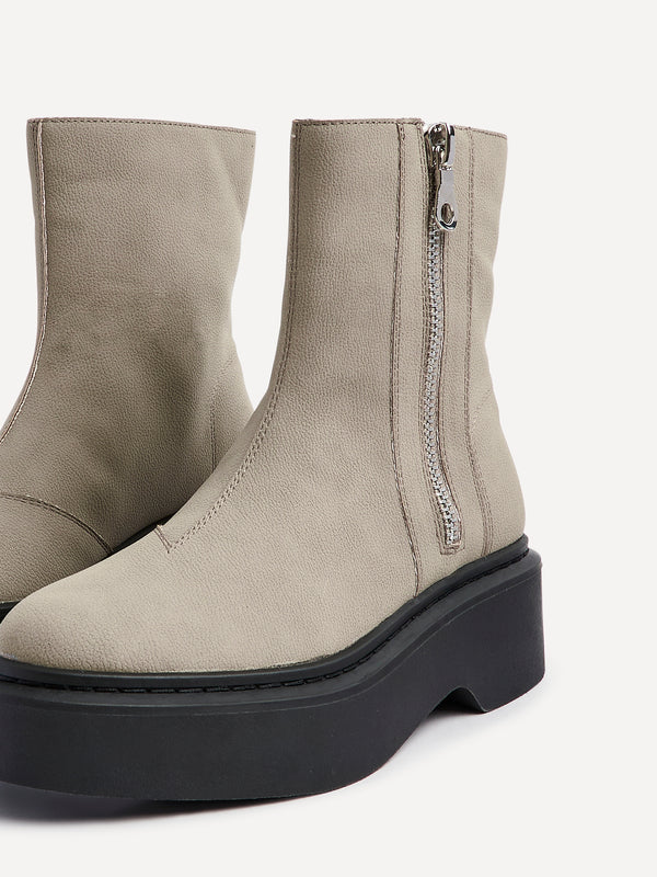 Linzi Taupe Nubuck Chunky Platform Boot With Zip Detail