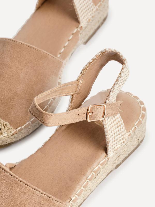 Linzi Taupe Suede Closed Toe Espadrille Flatform Sandal