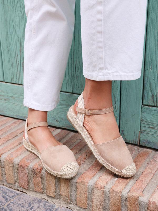 linzi Taupe Suede Closed Toe Espadrille Flatform Sandal