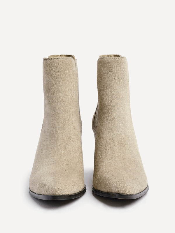 Linzi Taupe Suede Pointed Toe Stacked Blook Heeled Boot