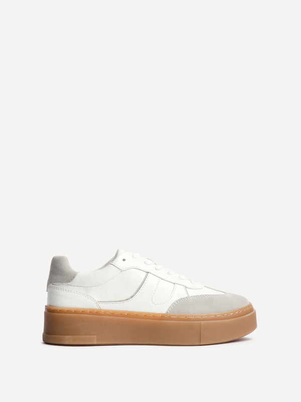 Linzi White And Grey Faux Leather Lace Up Flatform Trainers