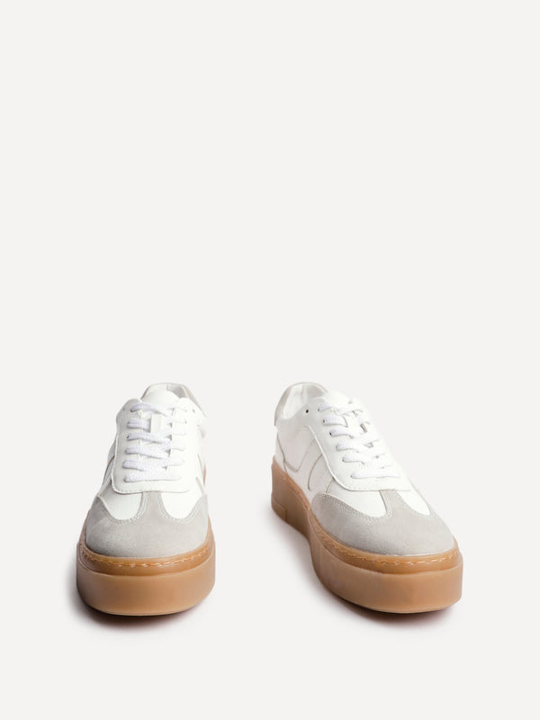 Linzi White And Grey Faux Leather Lace Up Flatform Trainers