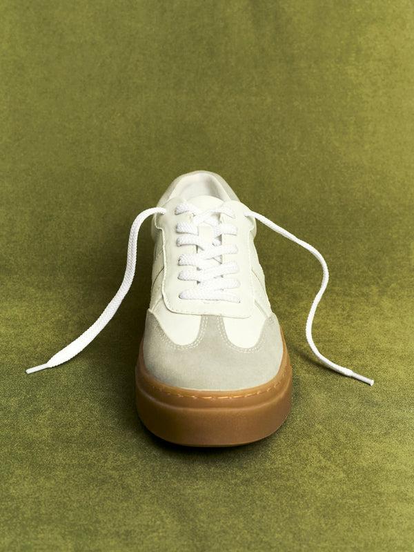 linzi White And Grey Faux Leather Lace Up Flatform Trainers