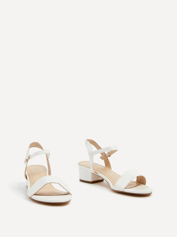 Linzi White Faux Leather Barely There Low Block Heeled Sandal