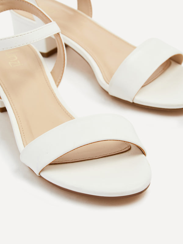 Linzi White Faux Leather Barely There Low Block Heeled Sandal
