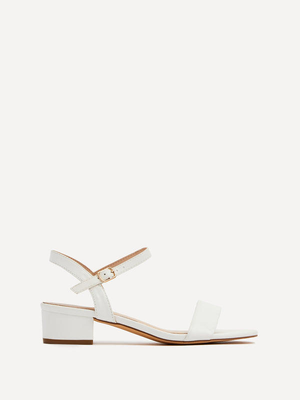 linzi White Faux Leather Barely There Low Block Heeled Sandal