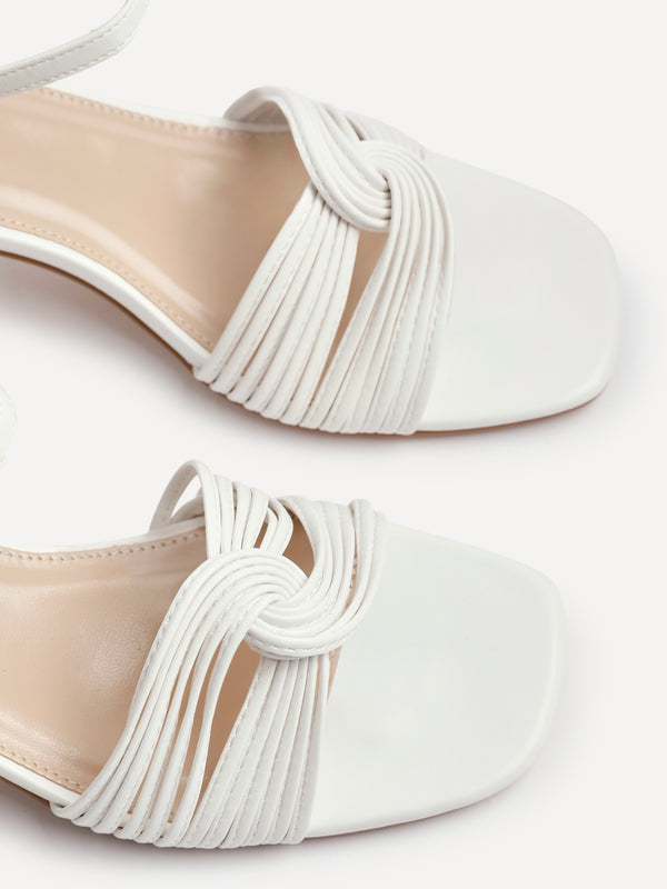 Linzi White Faux Leather Block Heeled Sandal With Looped Front Detail