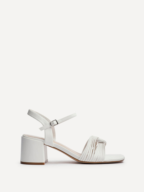 linzi White Faux Leather Block Heeled Sandal With Looped Front Detail