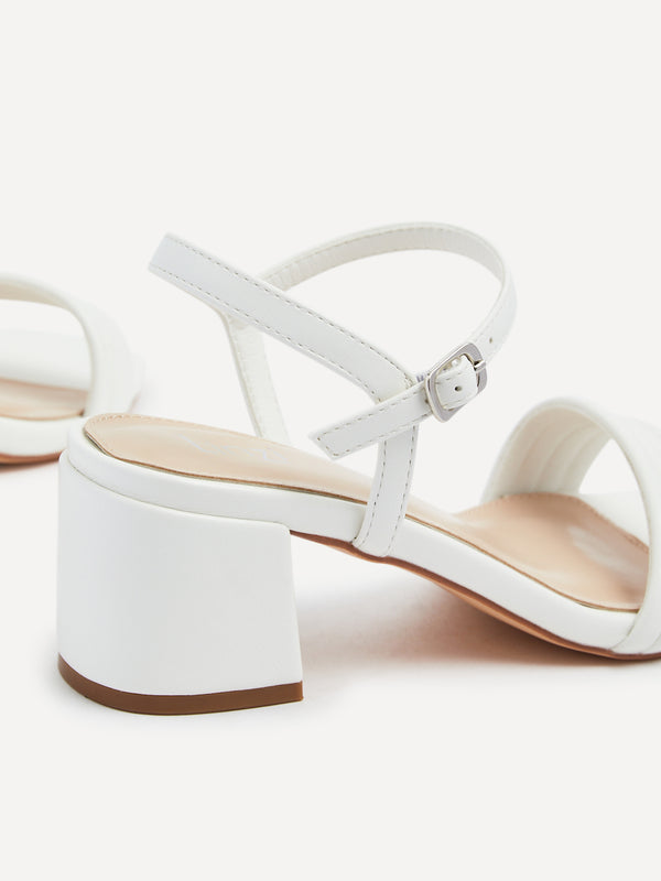 Linzi White Faux Leather Block Heeled Sandal With Ribbed Front Strap