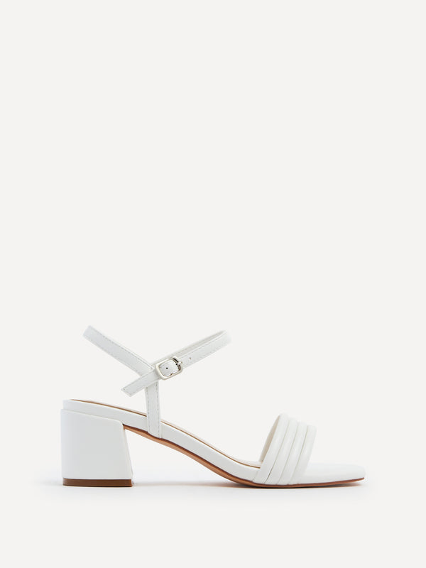 linzi White Faux Leather Block Heeled Sandal With Ribbed Front Strap