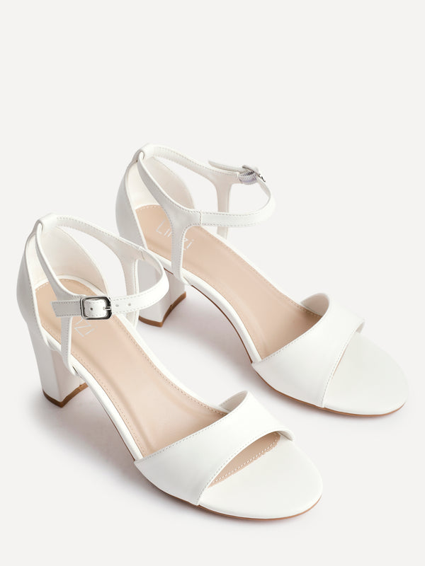 Linzi White Faux Leather Closed Back Block Heel Sandal