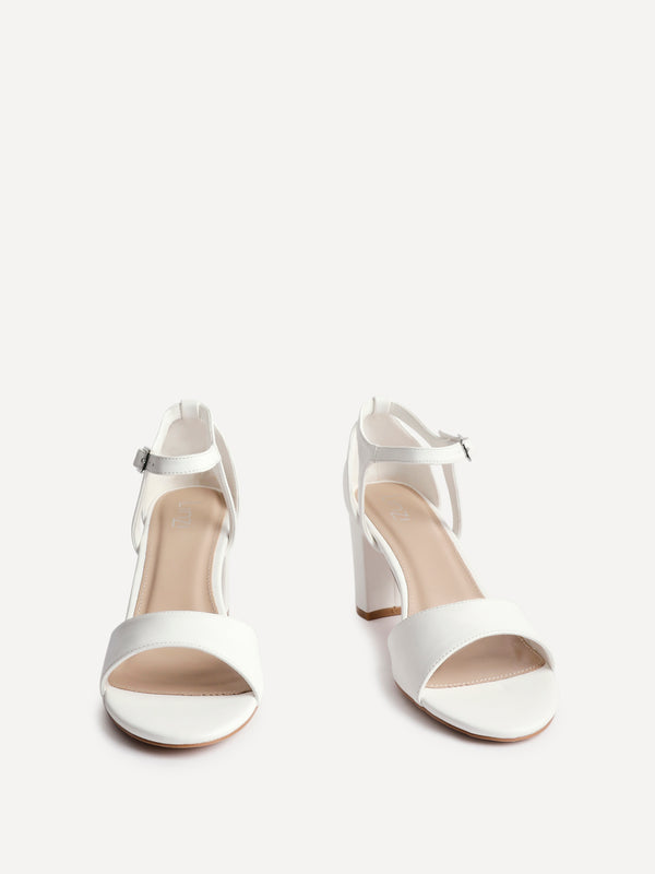 Linzi White Faux Leather Closed Back Block Heel Sandal