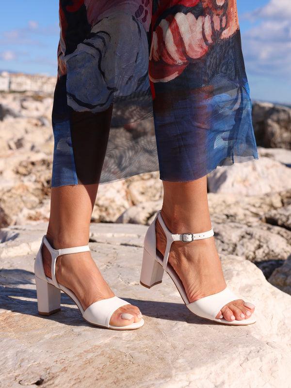 linzi White Faux Leather Closed Back Block Heel Sandal