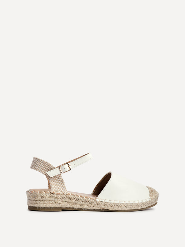 Linzi White Faux Leather Closed Toe Espadrille Flatform Sandal