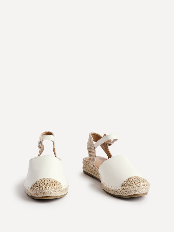 Linzi White Faux Leather Closed Toe Espadrille Flatform Sandal