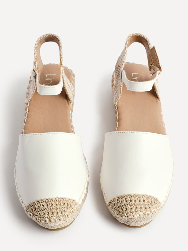 Linzi White Faux Leather Closed Toe Espadrille Flatform Sandal