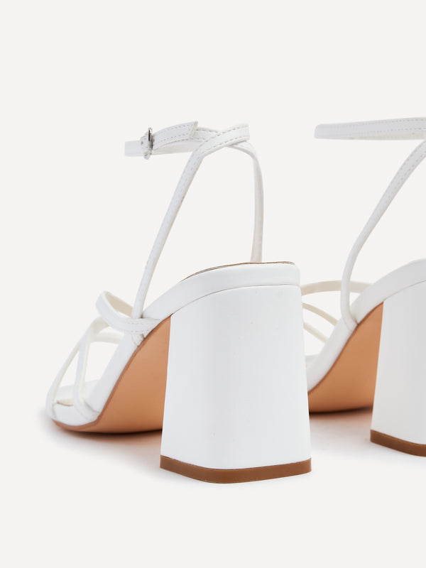 Linzi White Faux Leather Crossover Block Heeled Sandal