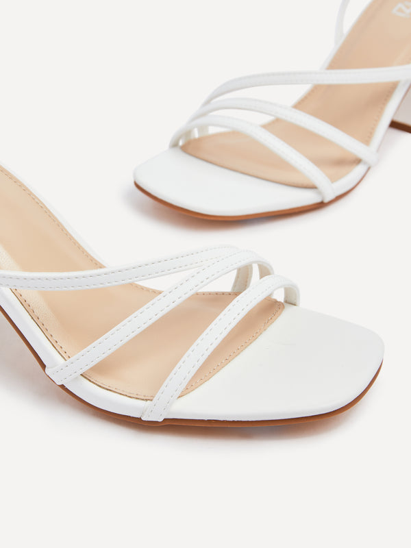 Linzi White Faux Leather Crossover Block Heeled Sandal