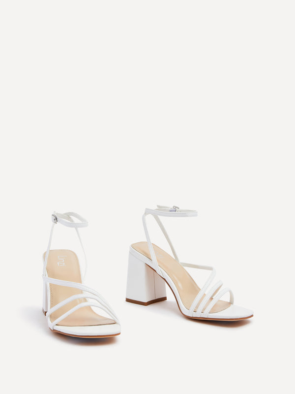 Linzi White Faux Leather Crossover Block Heeled Sandal