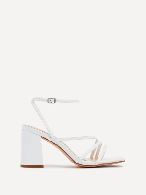 linzi White Faux Leather Crossover Block Heeled Sandal