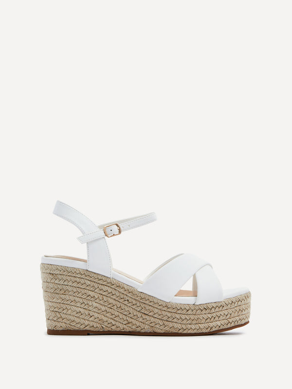 Linzi White Faux Leather Crossover Rope Detail Wedge