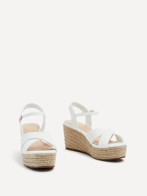 Linzi White Faux Leather Crossover Rope Detail Wedge