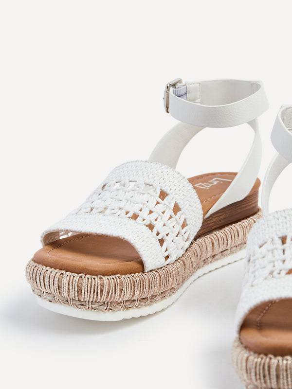 Linzi White Faux Leather Cut Out Woven Espadrille Inspired Platform Wedge