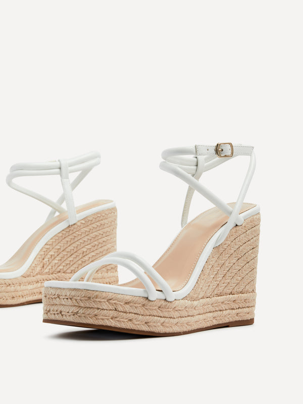 Linzi White Faux Leather Double Strap Rope Detail Wedge