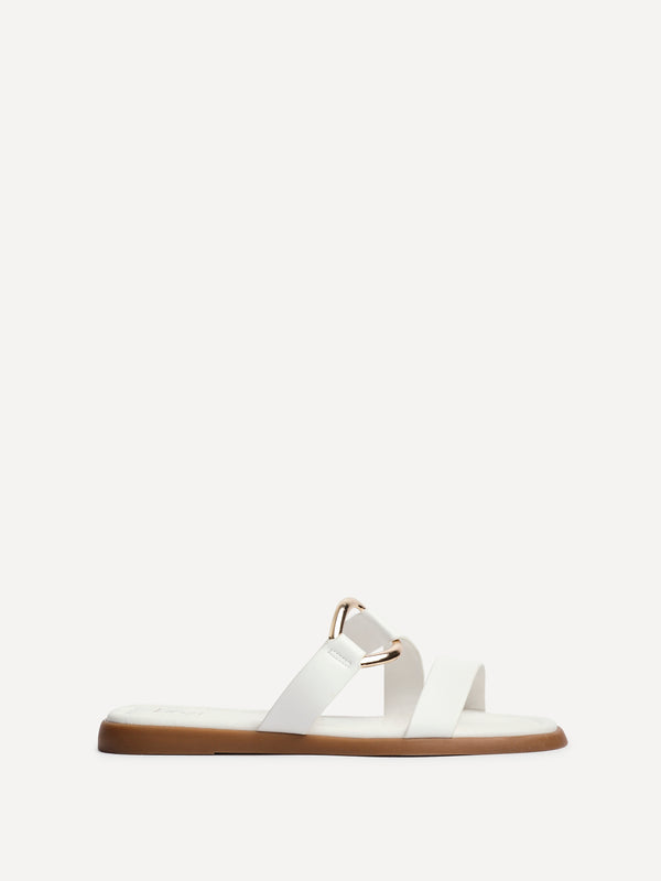 Linzi White Faux Leather Double Strap Sandal With Buckle Detail