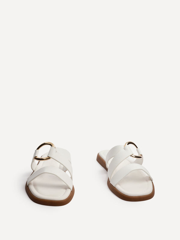 Linzi White Faux Leather Double Strap Sandal With Buckle Detail