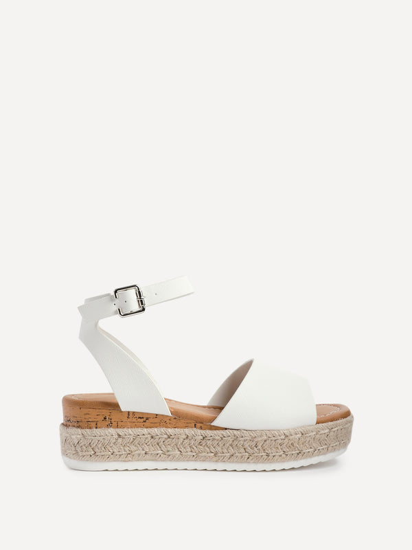 Linzi White Faux Leather Espadrille Flatform Sandals